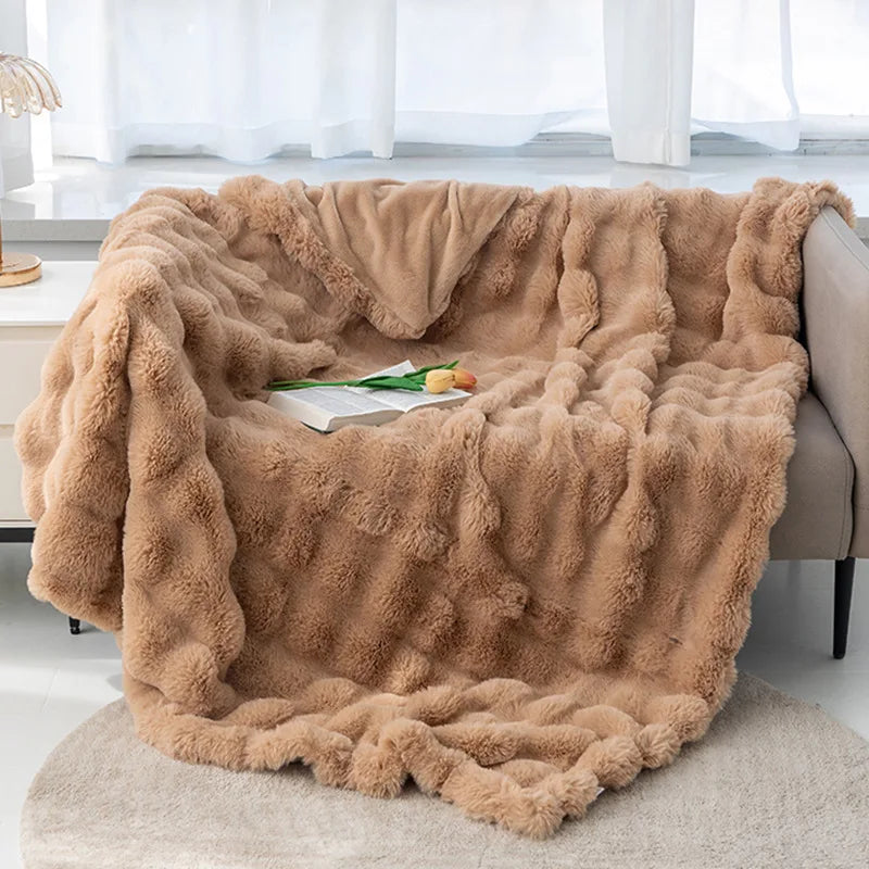 Imitation Rabbit Fur Plush Blanket, Throw Blanket, Warm, Super Comfortable, Bed, Luxury, Warm, Sofa Cover, 130x160cm, Winter