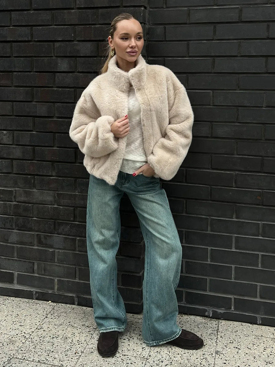 Teddy Faux Fur Zipper Crop Jacket