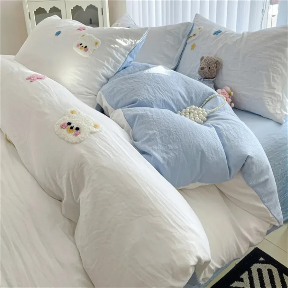 INS Style Bedding Sets Quilt Cover Sets Romantic Bedclothes Decor Woman Girls Bedroom Duvet Cover Sets 4pcs