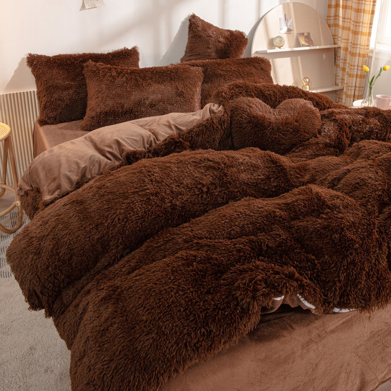 Winter Warm Blue Bedding Set Soft Plush Kawaii Mink Velvet Queen Duvet Cover Set Sheets Pillowcase Single Double Bedding Sets