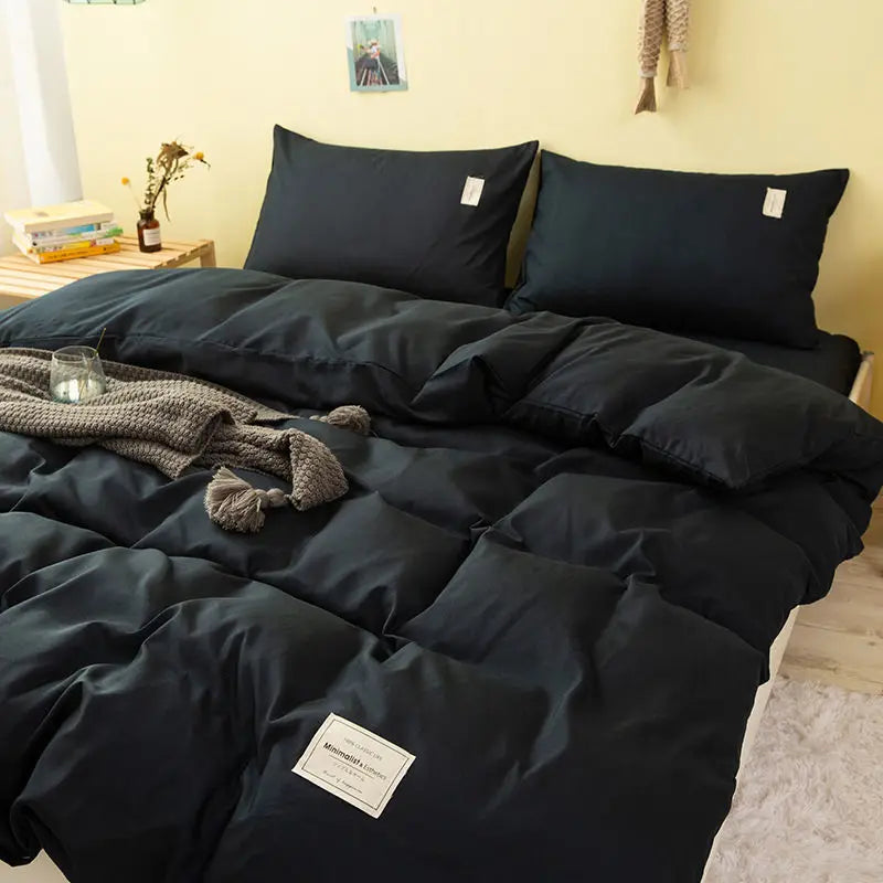 Solid Blue Duvet Cover Set Flat Sheet with Pillowcases New Twin Full Size Boys Girls Bed Linen Grey Green Bedding Kit