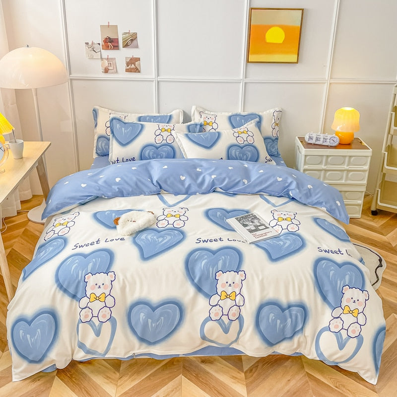 Strawberry Bedding Set Double Sheet Soft 3/4pcs Bed Sheet Set Duvet Cover Queen King Size Comforter Sets For Home For Child