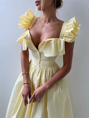 Striped Flounce Halter A-Line Dress