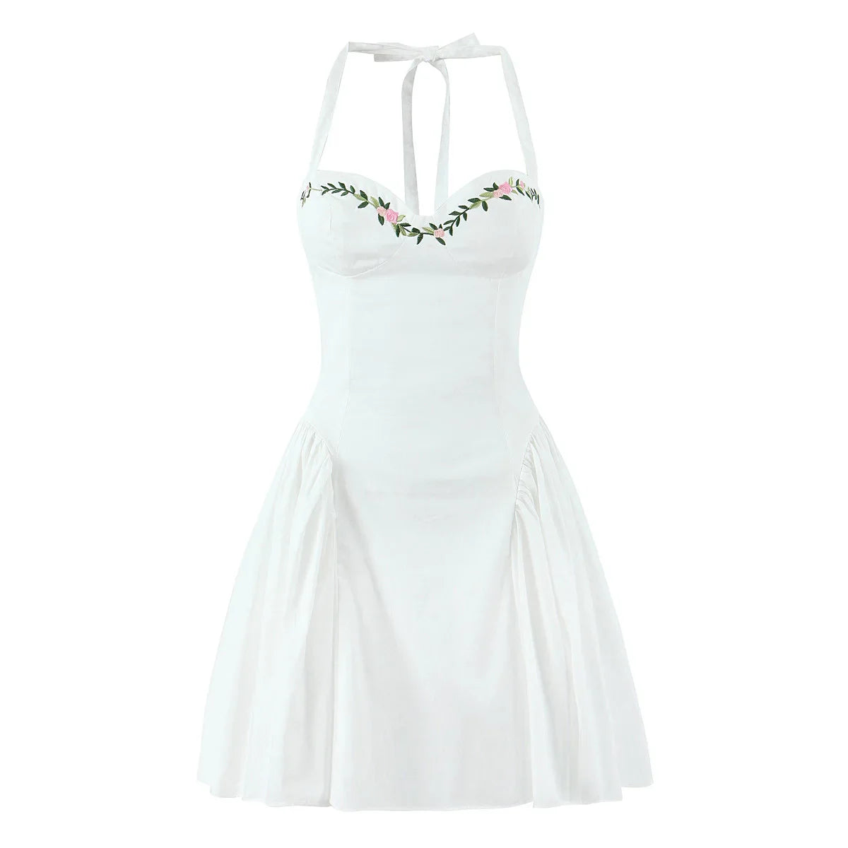 White Embroidery Corset Halter Mini Dress
