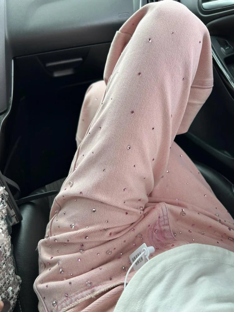 Pink Rhinestones High Waist Jeans