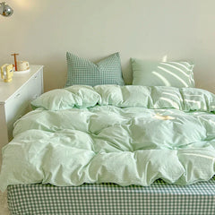 Japanese Simple Stripe Quilt Cover Washed Cotton Bed Sheet Pillowcase Twin Full Queen Bed Linen Adult Duvet Cover Set No Filler