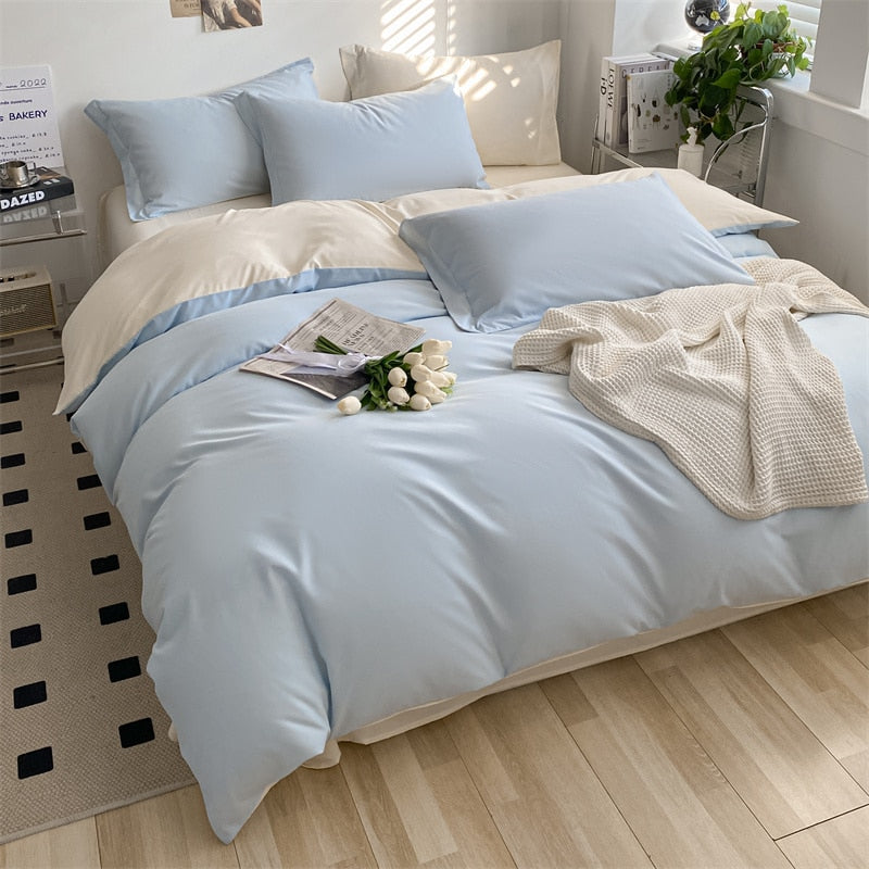 Girls Bedding Sets Kawaii Seersucker Bed Sheet Pillowcase Solid Color Duvet Cover Cute Home Decoration