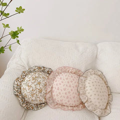 INS Round Ruffle Edge Floral Throw Pillow Stuffed Cushion Girl Heart Sweet Princess Cotton Home Bed Sofa Decor Cushion Headrest