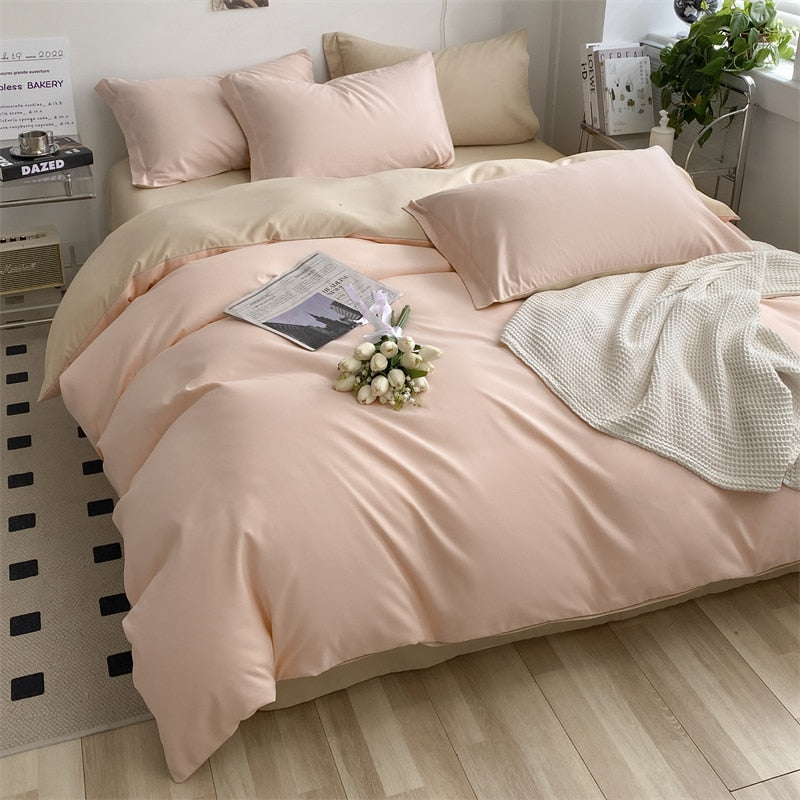 Girls Bedding Sets Kawaii Seersucker Bed Sheet Pillowcase Solid Color Duvet Cover Cute Home Decoration