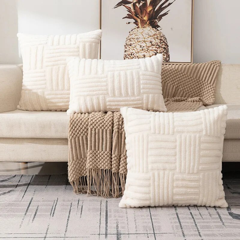 Plush Decorative Throw Pillow Covers Fuzzy Striped Soft Pillowcase Cushion Covers Cushion Case Shell for Sofa Couch Bedroom