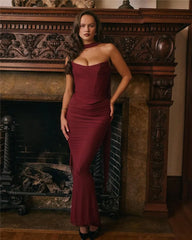 Corset And Bodycon Maxi Skirt With Neckerchief Set