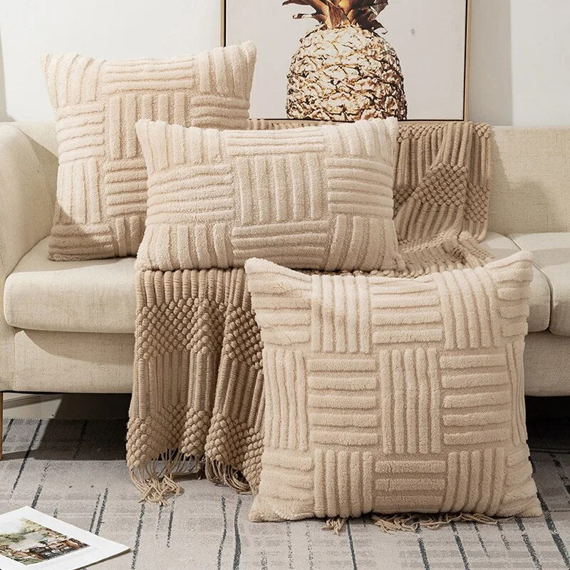 Plush Decorative Throw Pillow Covers Fuzzy Striped Soft Pillowcase Cushion Covers Cushion Case Shell for Sofa Couch Bedroom