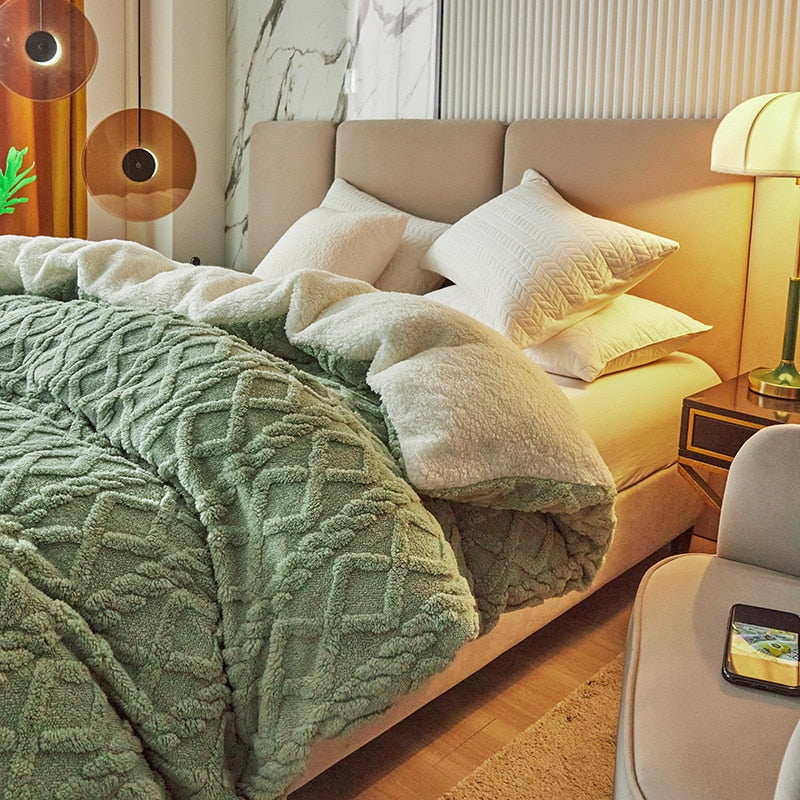 Dual Use Artificial Cashmere Duvet Cover Winter Warm Plush Quilt Cover Blanket Warmth Double-sided Fleece Comforter Covers Soft