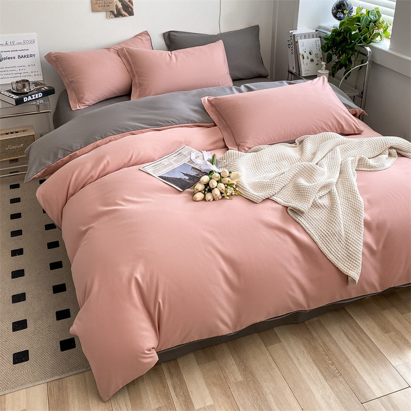 Girls Bedding Sets Kawaii Seersucker Bed Sheet Pillowcase Solid Color Duvet Cover Cute Home Decoration