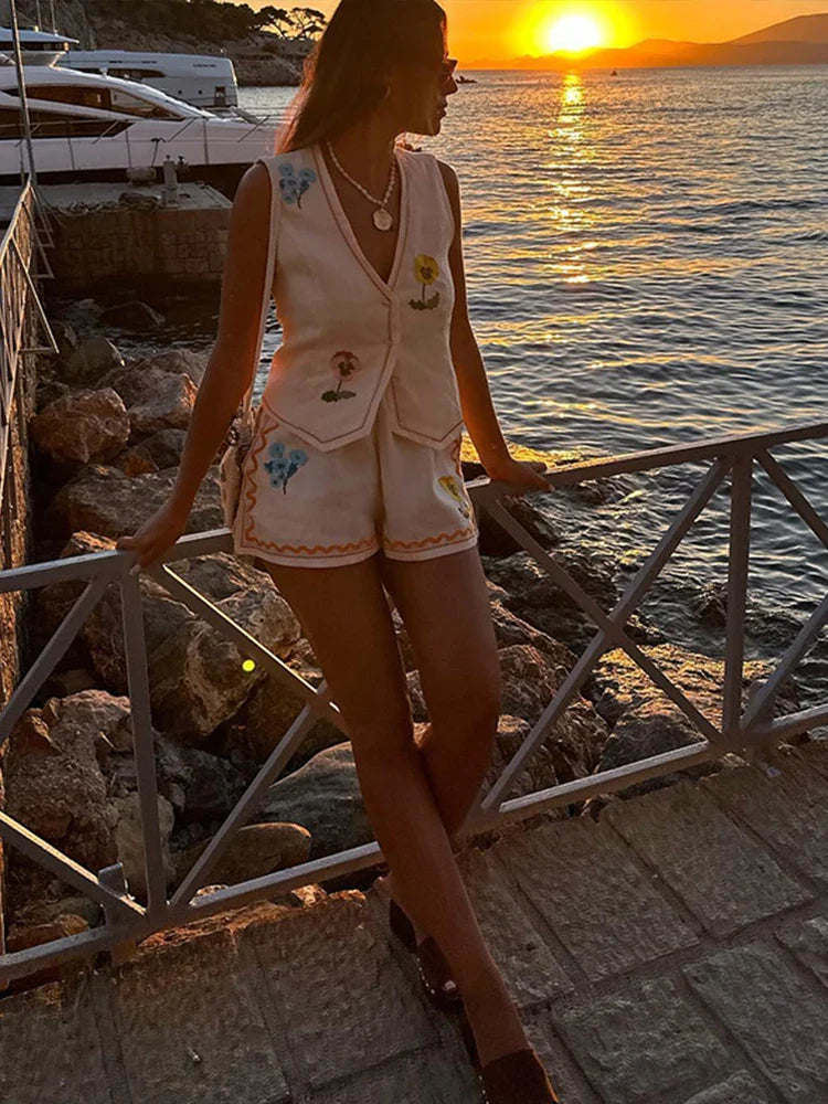 Pure Jealousy Floral Embroidered Shorts Set