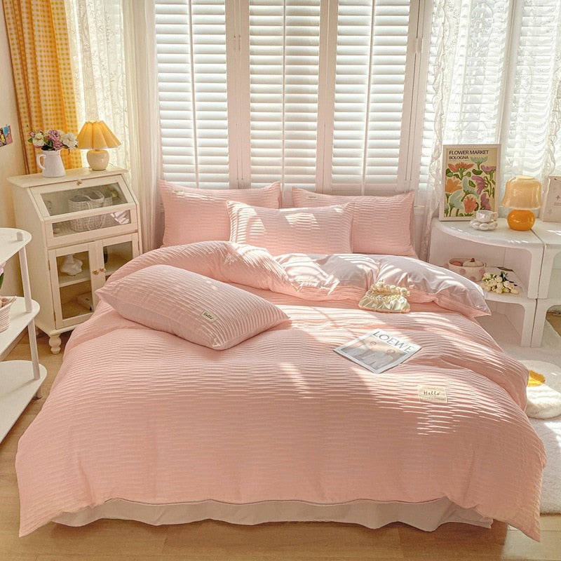 New Bubble Yarn Fabric AB Double-sided Bedding Set Soft Double Duvet Cover Set with Sheets Comfortable Breathable Bedding Sets