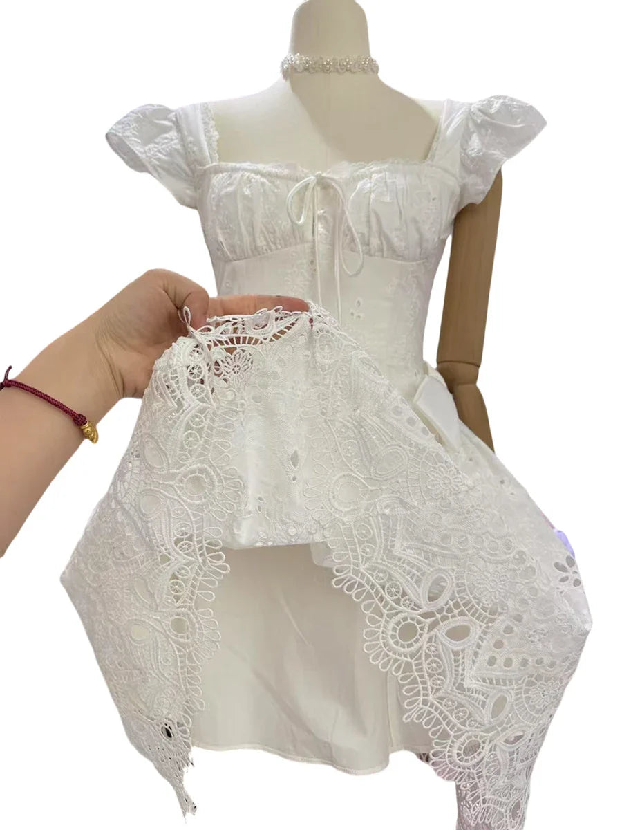 White Corset Bodice Ruffled Mini Dress