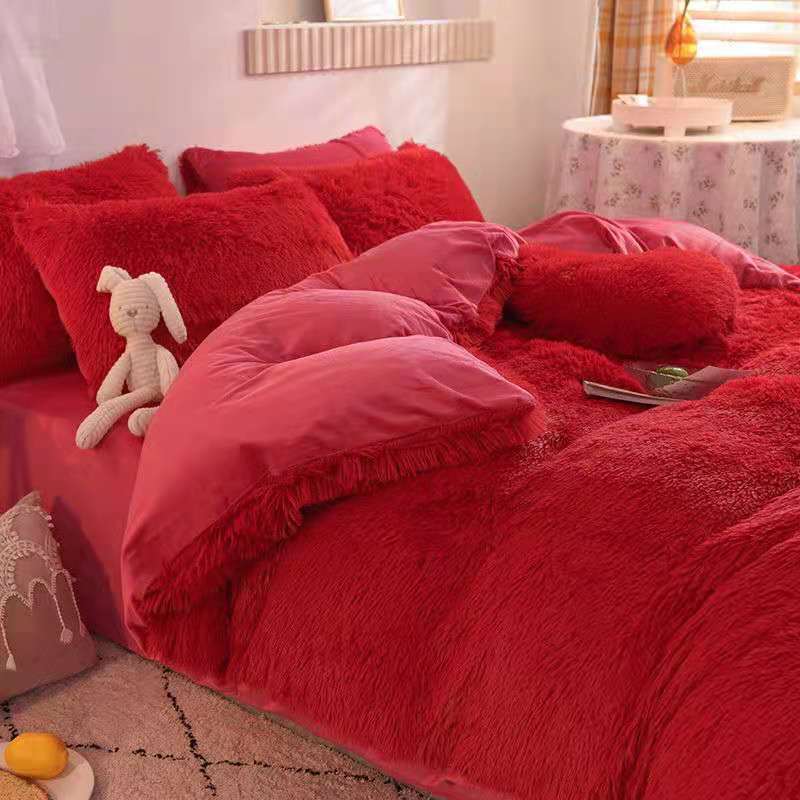 Winter Warm Blue Bedding Set Soft Plush Kawaii Mink Velvet Queen Duvet Cover Set Sheets Pillowcase Single Double Bedding Sets