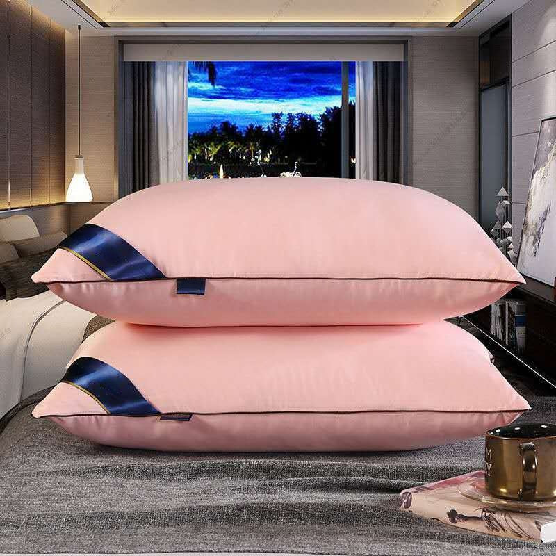 100% Cotton Pillow Bedroom Bed Sleep Cervical Pillow Middle-high Pillow Core Frosted Thickened Machine Wash Quilt Cover White
