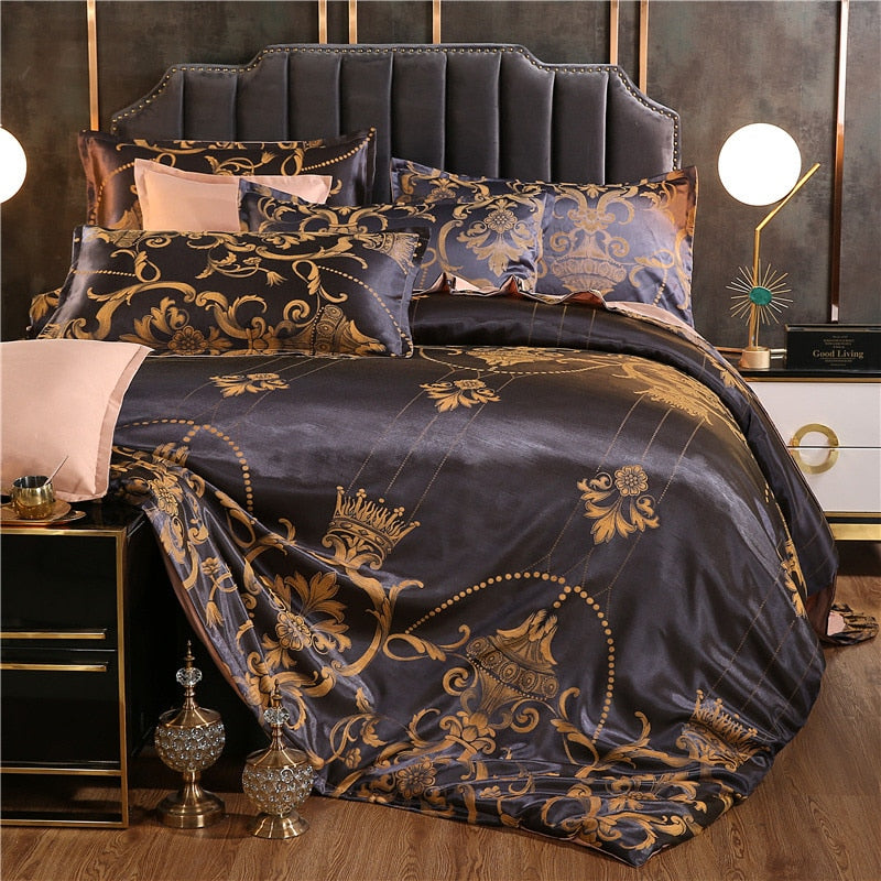 Europe and America Jacquard Luxury Bedding Set Satin Modern Luxury Bedding Sets High End rayon Wedding Duvet Cover Set Queen
