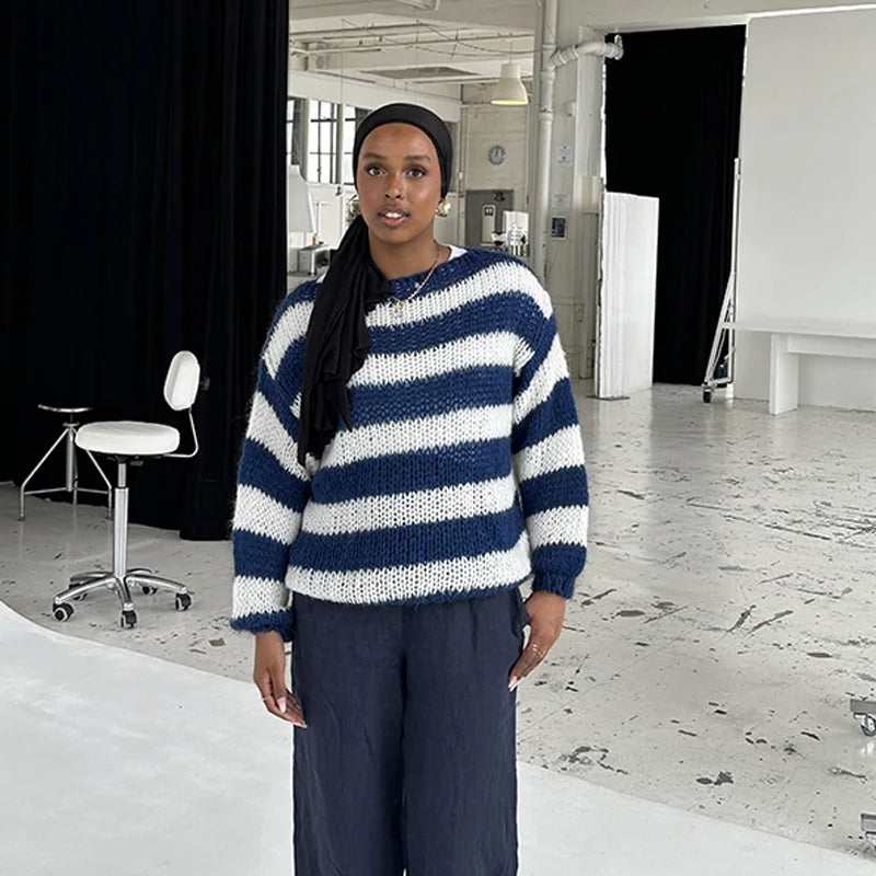 Knit Striped Off-shoulder Sweater