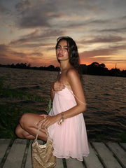 Pink Chiffon Ruffles Sling Mini Dress