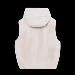 White Faux Fur Hooded Zip Vest
