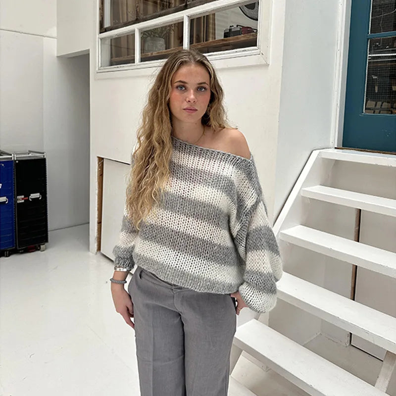 Knit Striped Off-shoulder Sweater