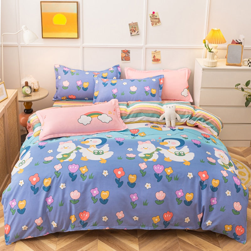 Strawberry Bedding Set Double Sheet Soft 3/4pcs Bed Sheet Set Duvet Cover Queen King Size Comforter Sets For Home For Child
