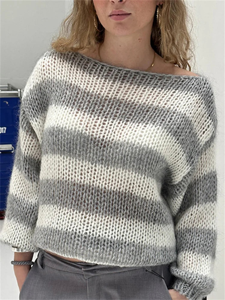 Knit Striped Off-shoulder Sweater