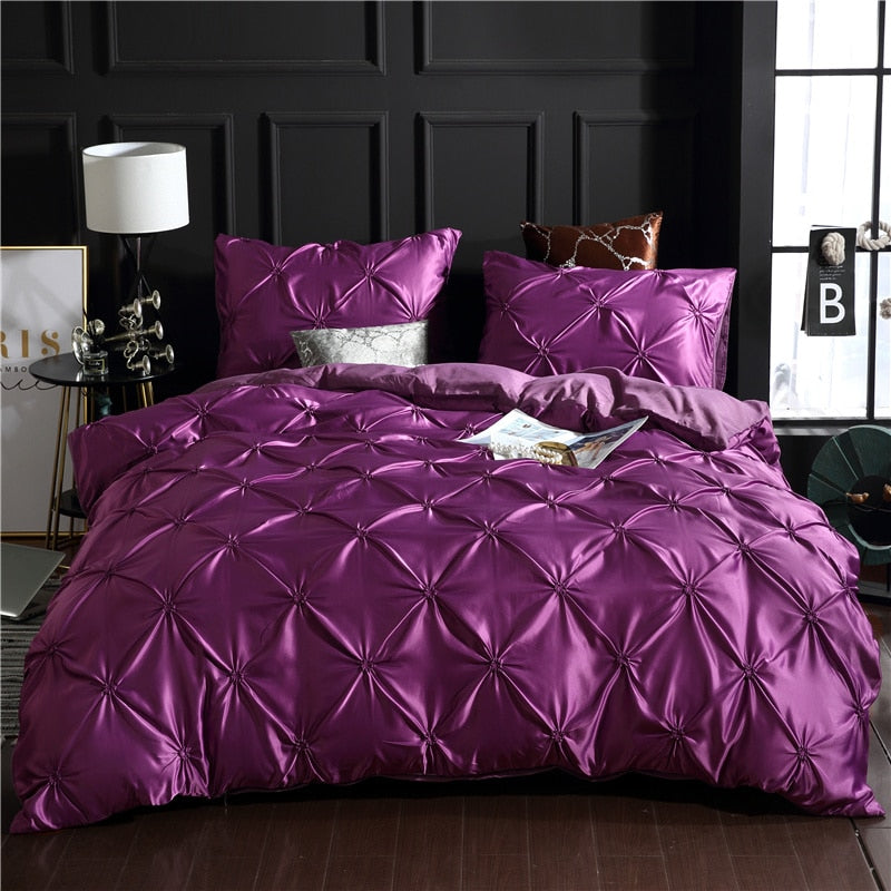 Rayon Pinch Pleated King Size Duvet Cover Set Luxury Full Twin Bedding Set Queen Pleat Single Double Bedding Sets Satin Bed Sets