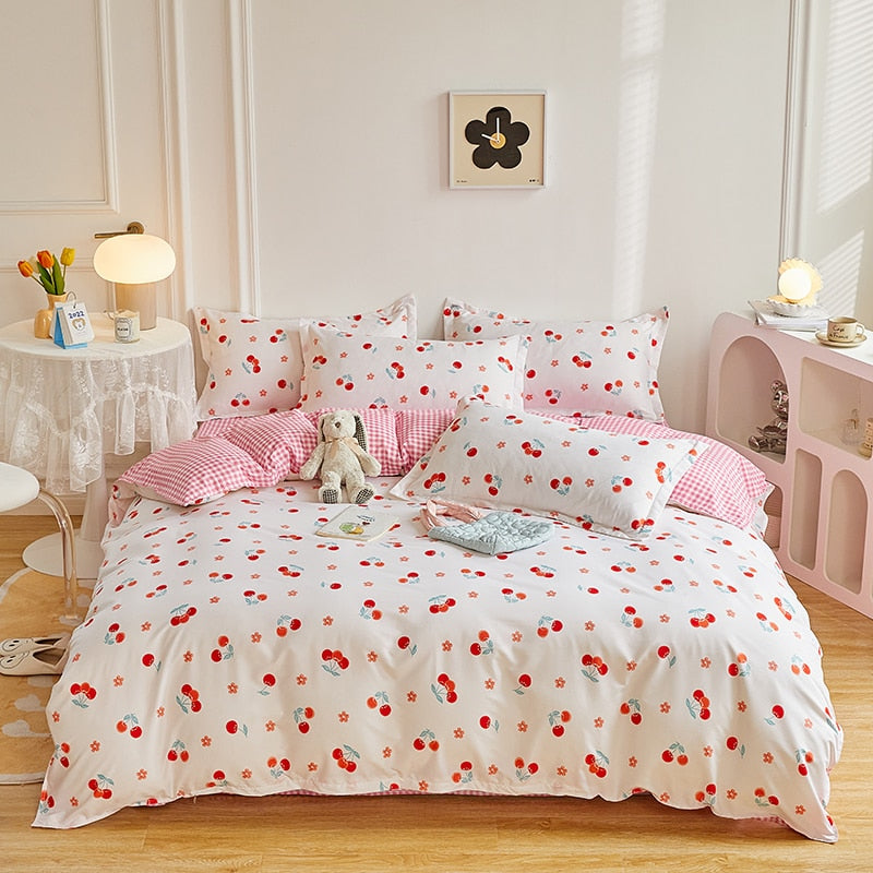 Cotton Pastoral Flower Cartoon Style Fashion Bedding Bed Cover Bed Sheet Duvet Cover Pillowcase 4pcs Bedding Sets/Queen