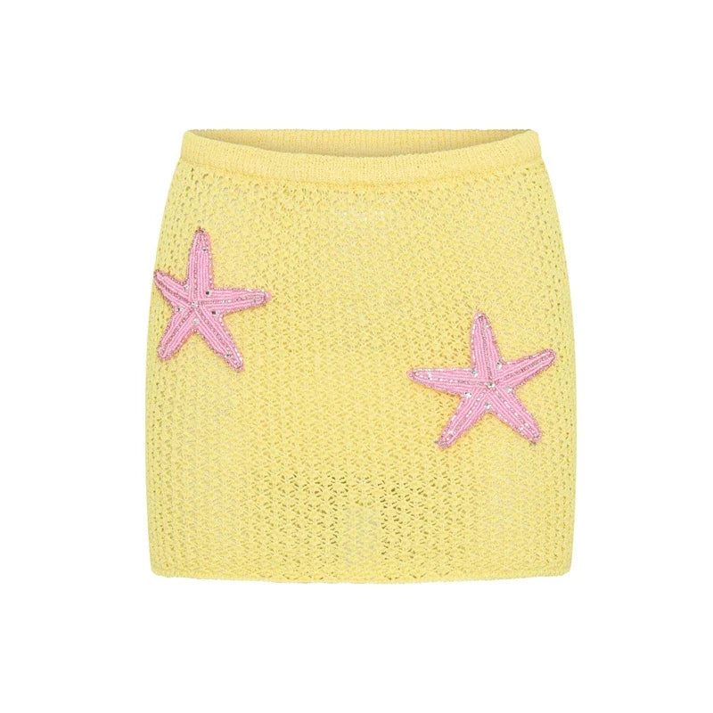 Yellow Crochet Starfish Mini Pencil Skirt