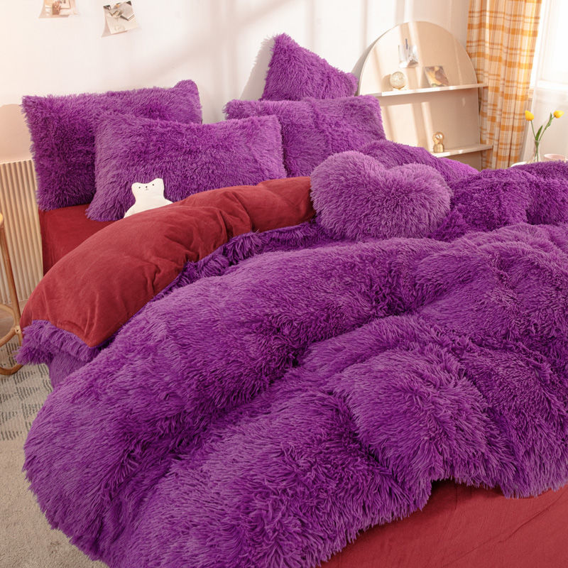 Winter Warm Blue Bedding Set Soft Plush Kawaii Mink Velvet Queen Duvet Cover Set Sheets Pillowcase Single Double Bedding Sets