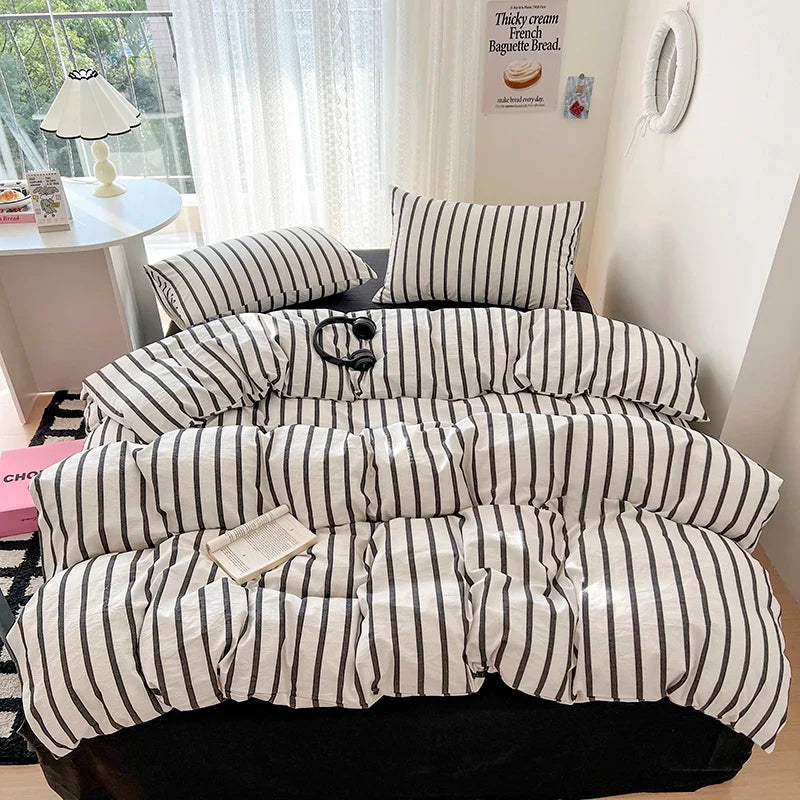 Stripe Style Duvet Cover Pillowcase with Bedsheet Soft Bed Linen Sets Skin-friendly Bedding Set for Home