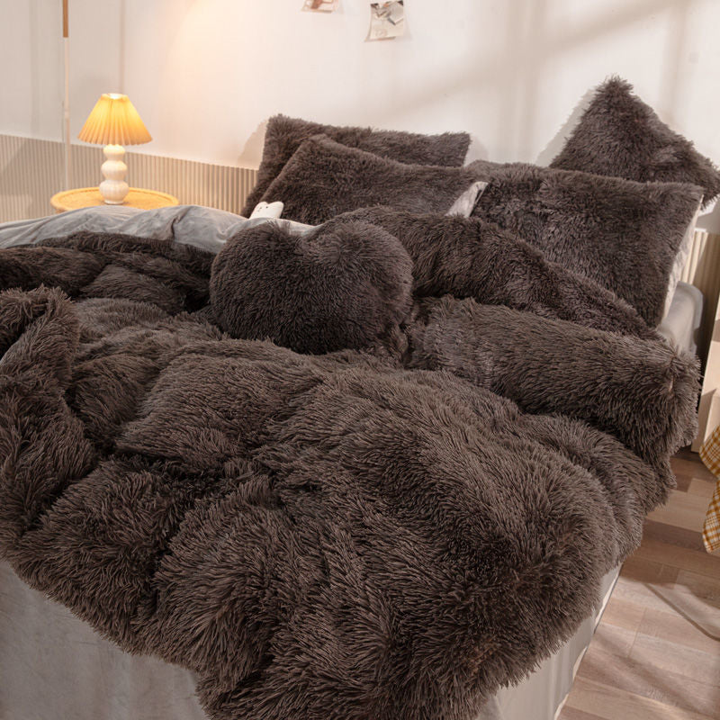 Winter Warm Blue Bedding Set Soft Plush Kawaii Mink Velvet Queen Duvet Cover Set Sheets Pillowcase Single Double Bedding Sets