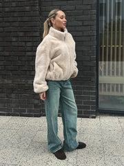 Teddy Faux Fur Zipper Crop Jacket