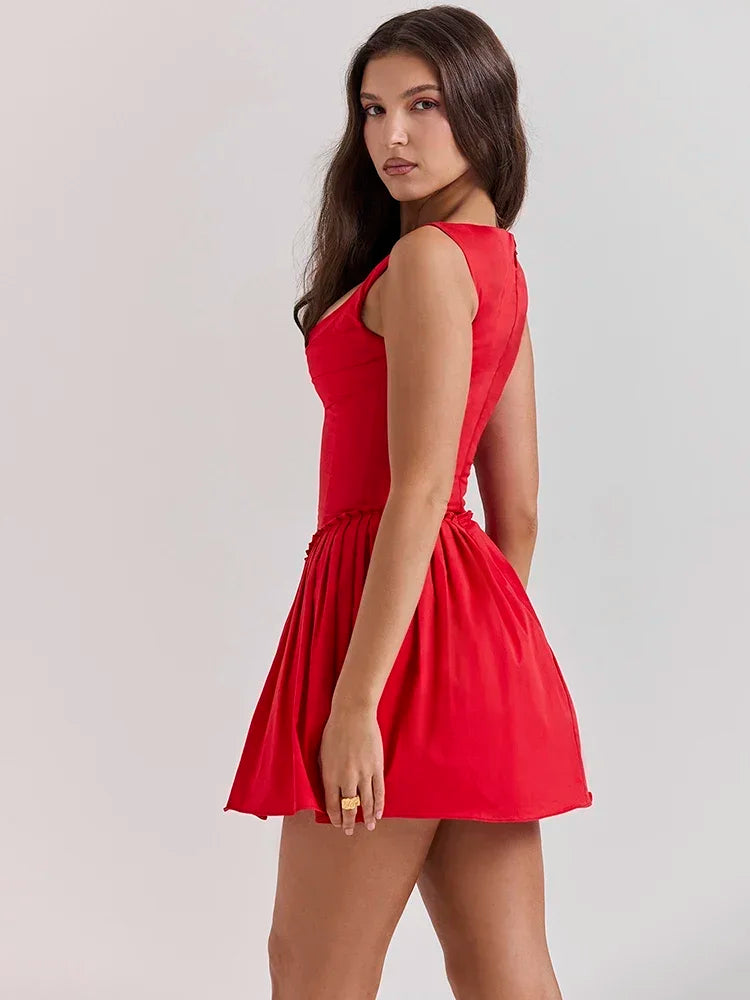 Square Collar Corset Hooked Mini Dress