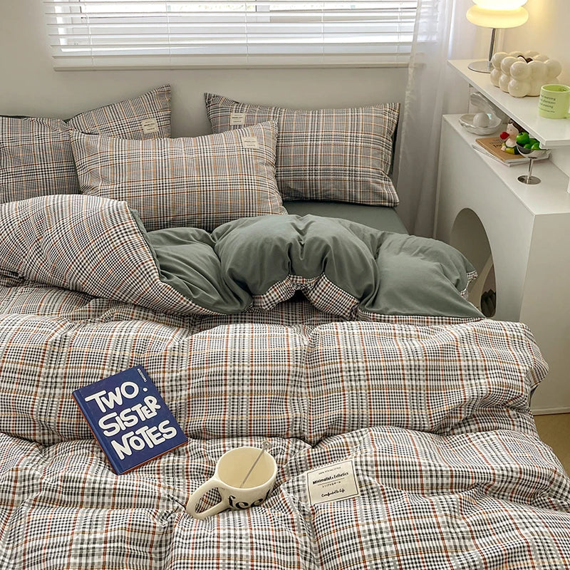 Plaid Style Bedding Set Skin-friendly Quilt Cover Pillowcase Bedsheet Home Bed Linen Sets Single/Full/Queen/King Size Bedclothes