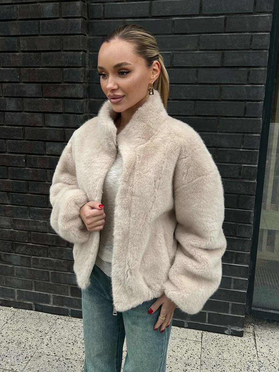 Teddy Faux Fur Zipper Crop Jacket