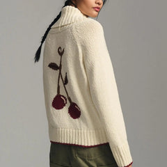 Button-up Lapel Cherry Pattern Cardigan