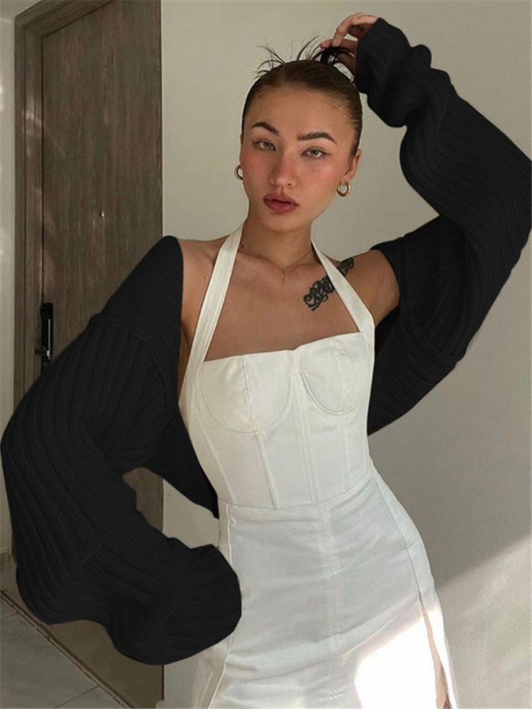 Knit Sweater Cropped Sleeve