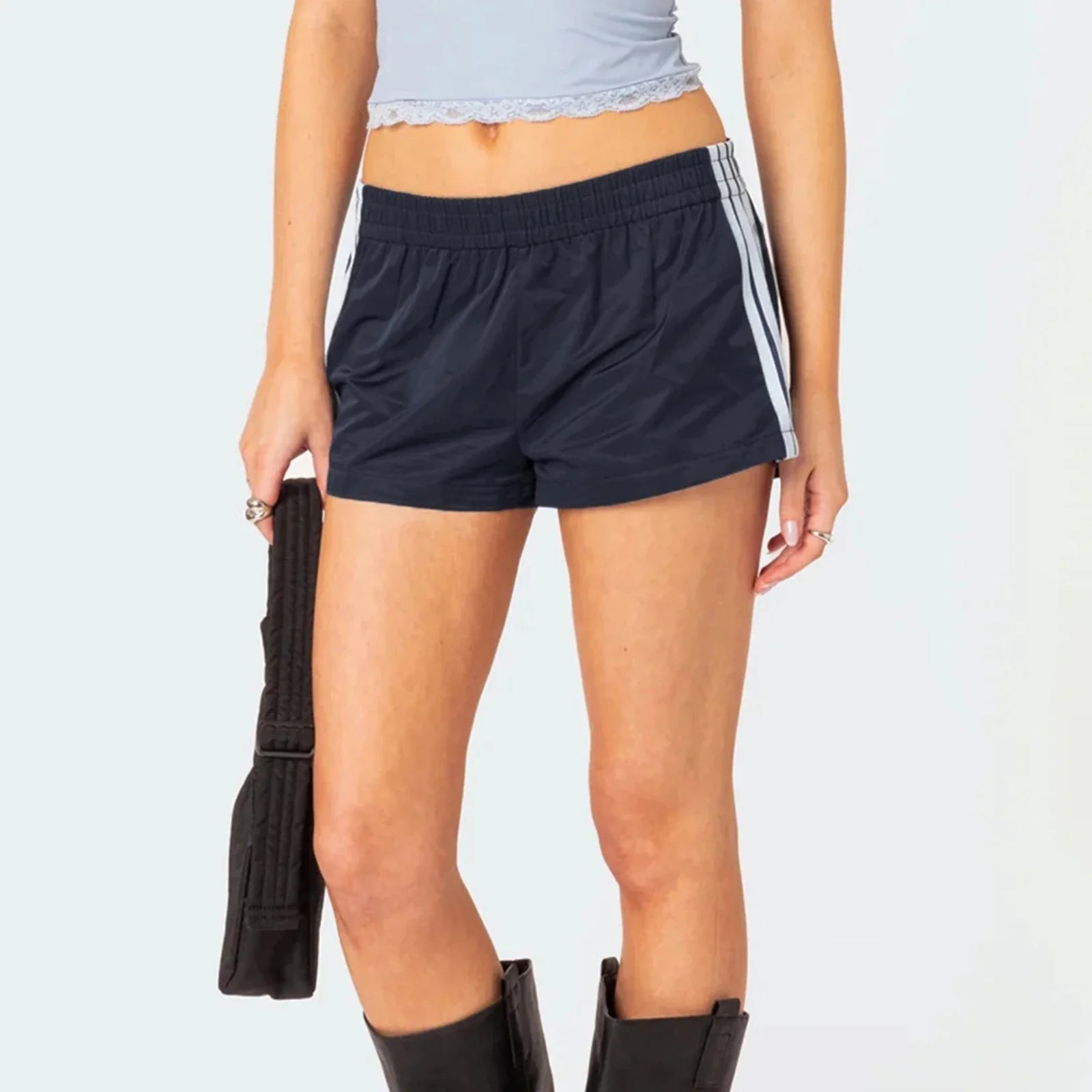 Striped  Elastic Sweat Shorts