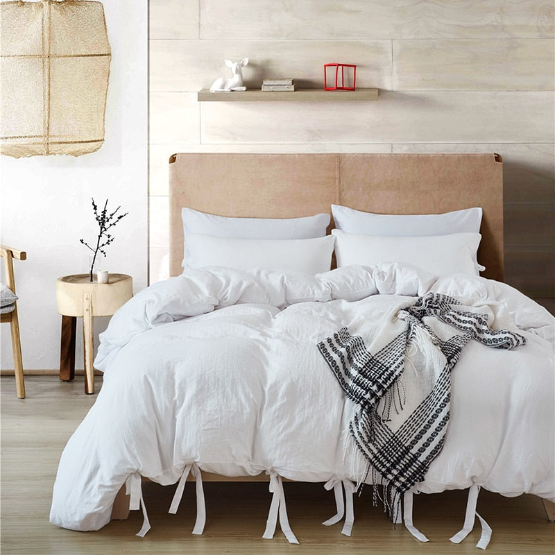 American Size Bowknot Lace Up Duvet Cover Set Queen Butterfly Bowtie twin King Size Blanket Comforter Covers Soft Cozy Bed Sets