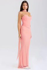 Corset Top With Long Scarves  And Body-con Midi Skirt Set