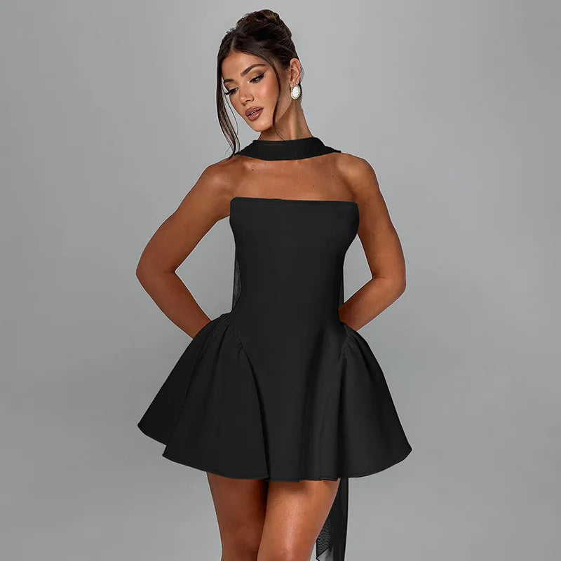 Strapless Flare Scarf Mini Dress