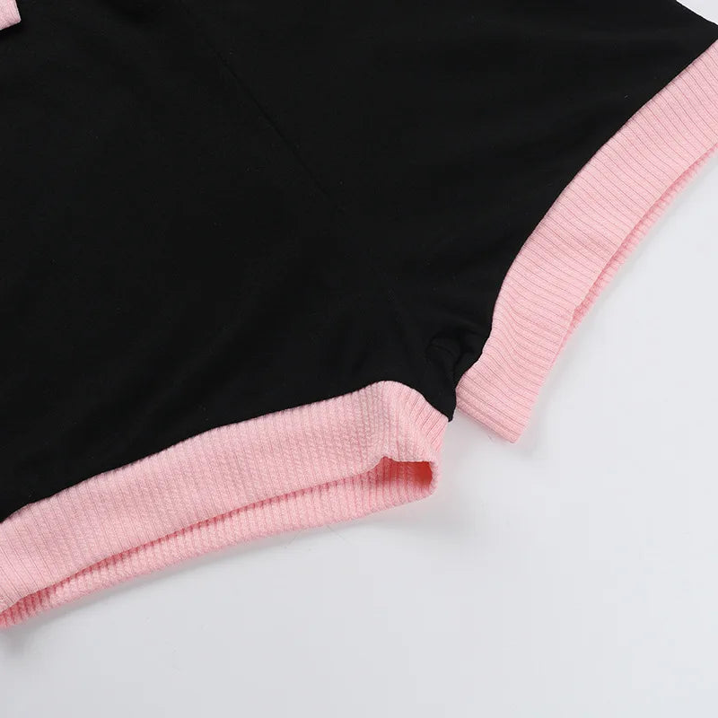 Color Block Ribbed Long Sleeve Playsuit - Gold Button Front Romper