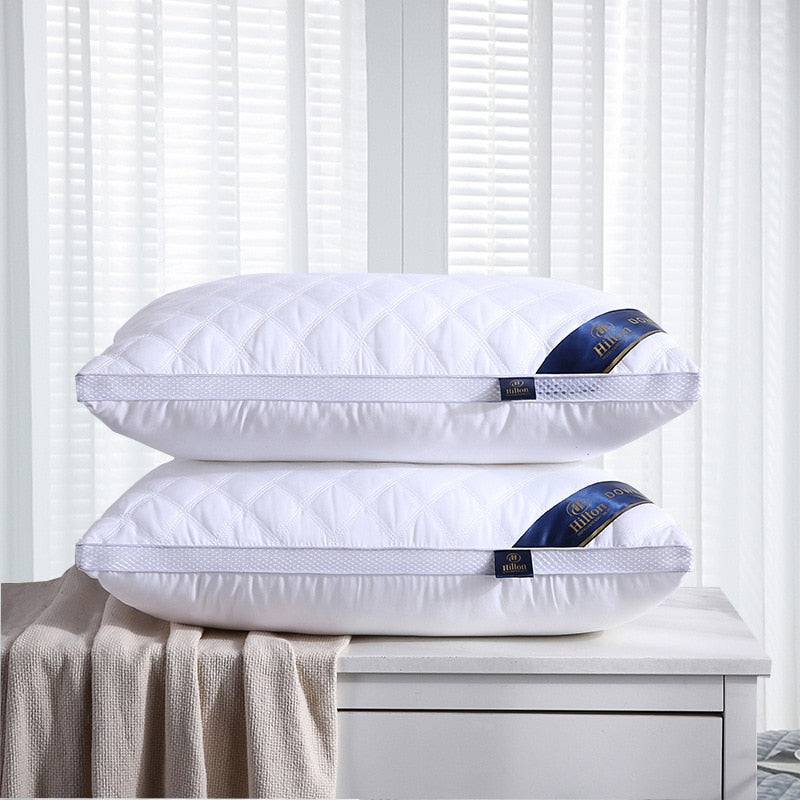 100% Cotton Pillow Bedroom Bed Sleep Cervical Pillow Middle-high Pillow Core Frosted Thickened Machine Wash Quilt Cover White