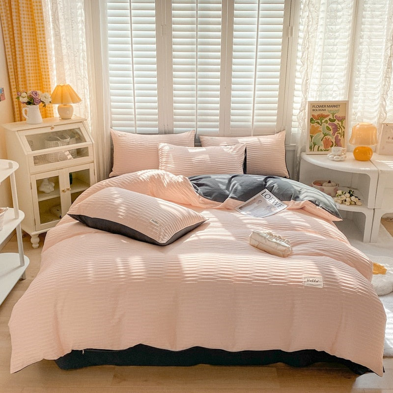 New Bubble Yarn Fabric AB Double-sided Bedding Set Soft Double Duvet Cover Set with Sheets Comfortable Breathable Bedding Sets