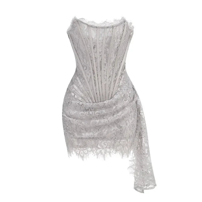 Lace Corset Draped Mini Dress